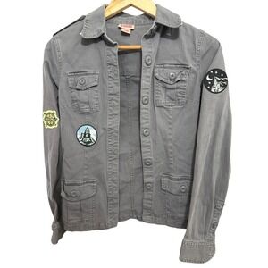 Vintage Mossimo Utility Jacket XS Gray Patch Fitted Military Style Women